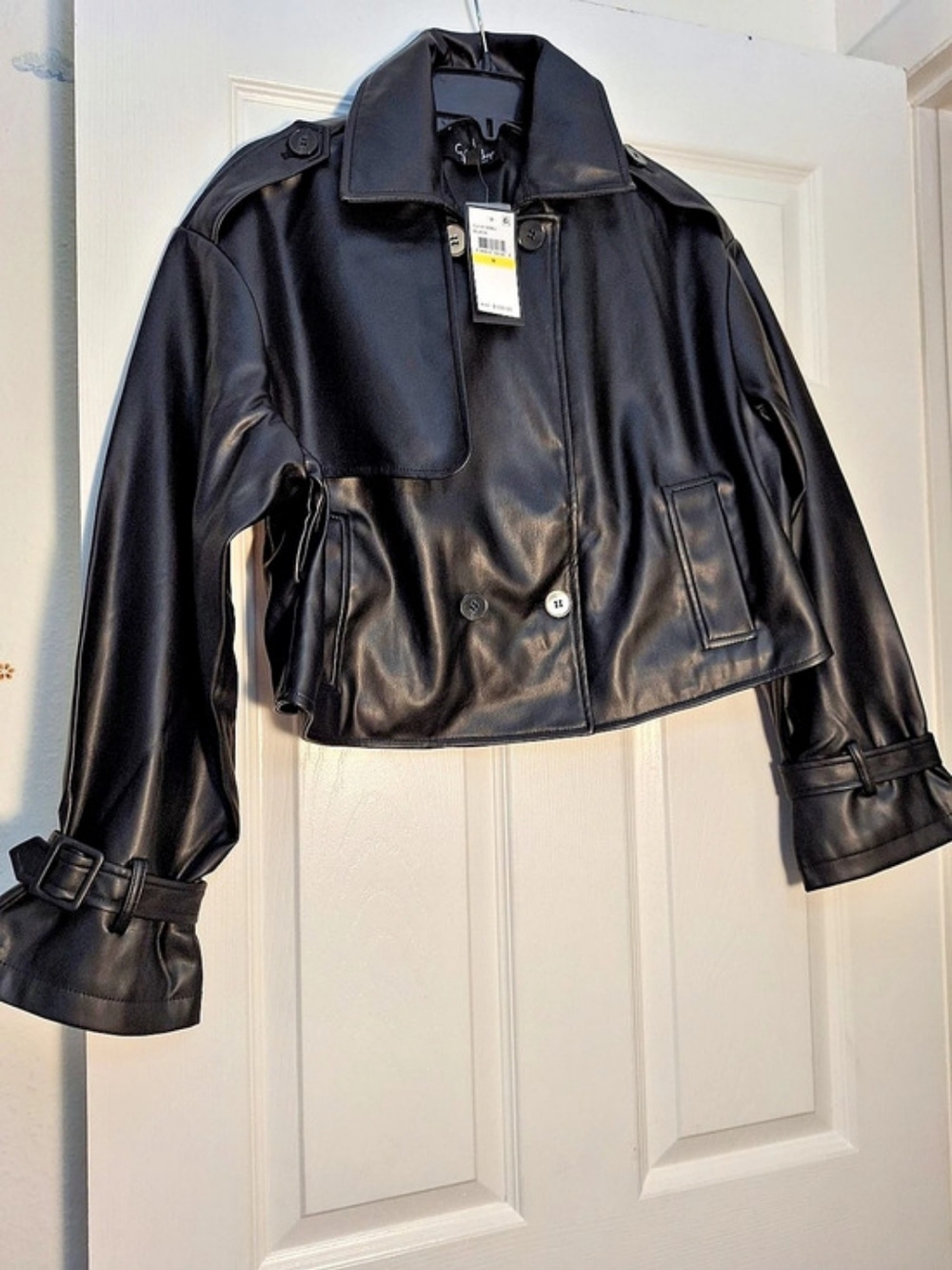 Faux Leather Trensh Coat Size M NWT